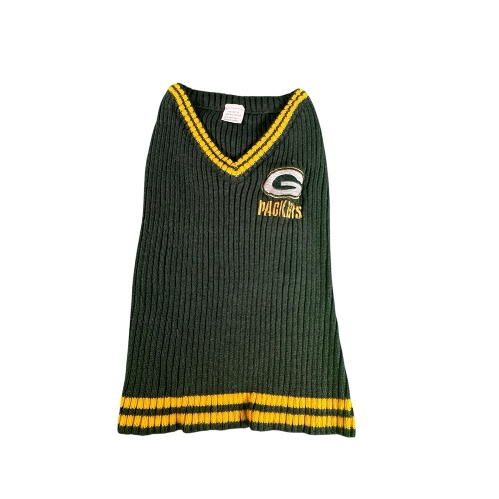 Green Bay Packers Dog Sweater Medium NFL Pet Knit Vest Green Gold Ribbed